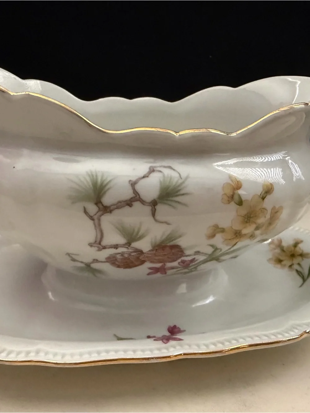 Vin PMR Bavaria Jaegar & Comapny Gravy Boat w Underplate Gold Trim
